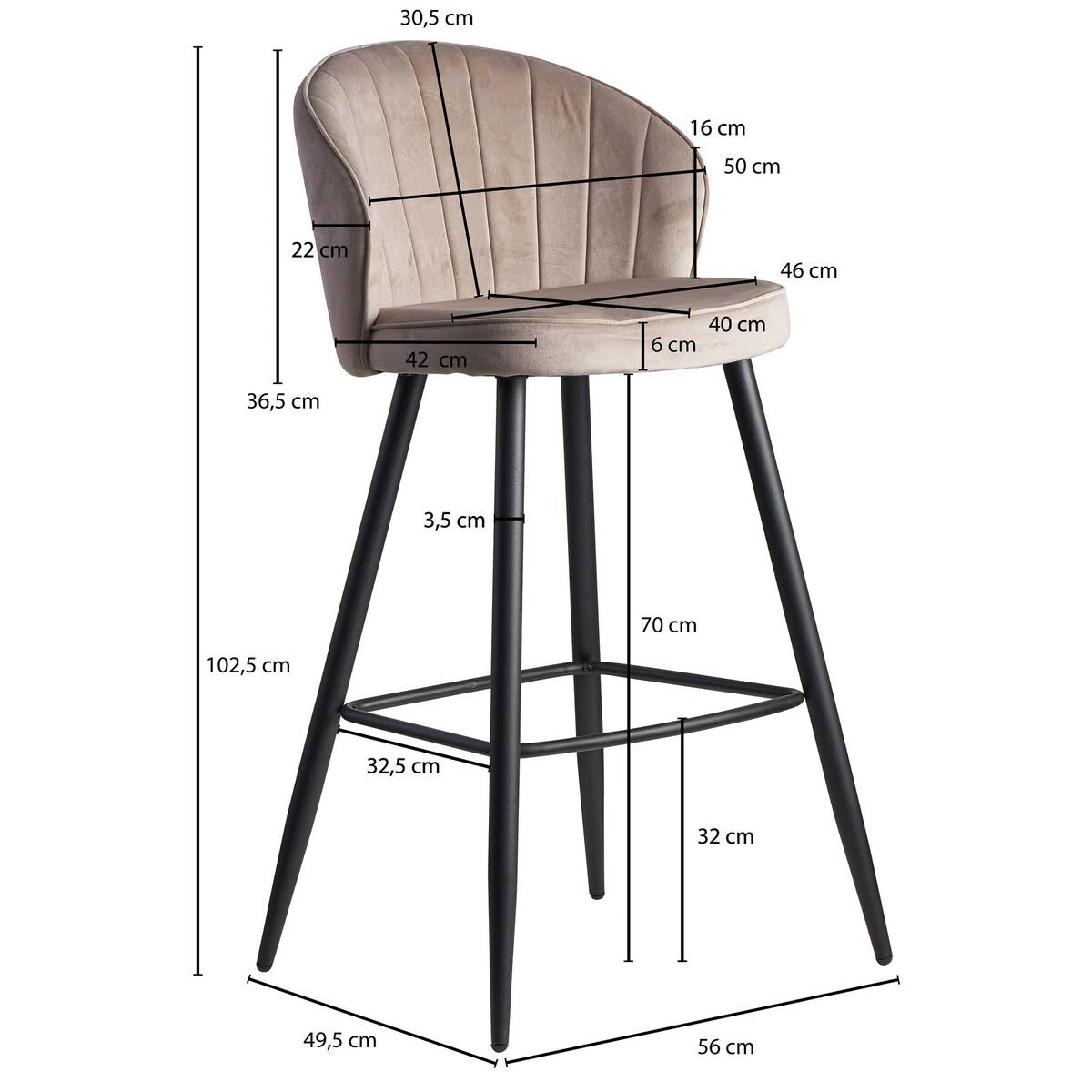 Barhocker beige Stoff B/H/T: ca. 56x102,5x52,5 cm