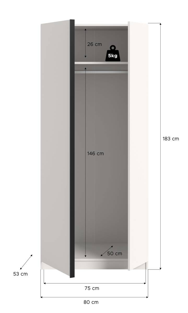 Kleiderschrank OAKLAND weiß B/H/T: ca. 80x183x53 cm