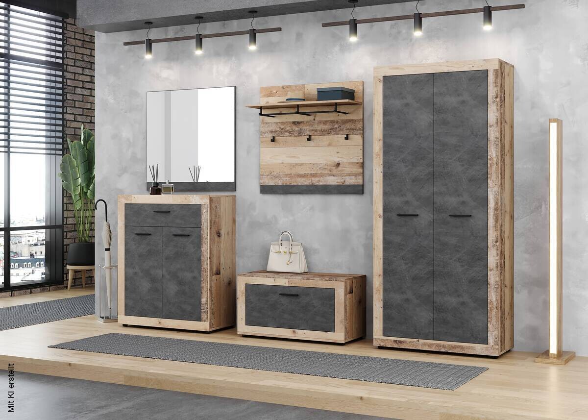 Garderobenschrank LUNA 2 Eiche Old Wood hell Nachbildung Eiche Matera Nachbildung Beton Optik B/H/T: ca. 89x198x40 cm