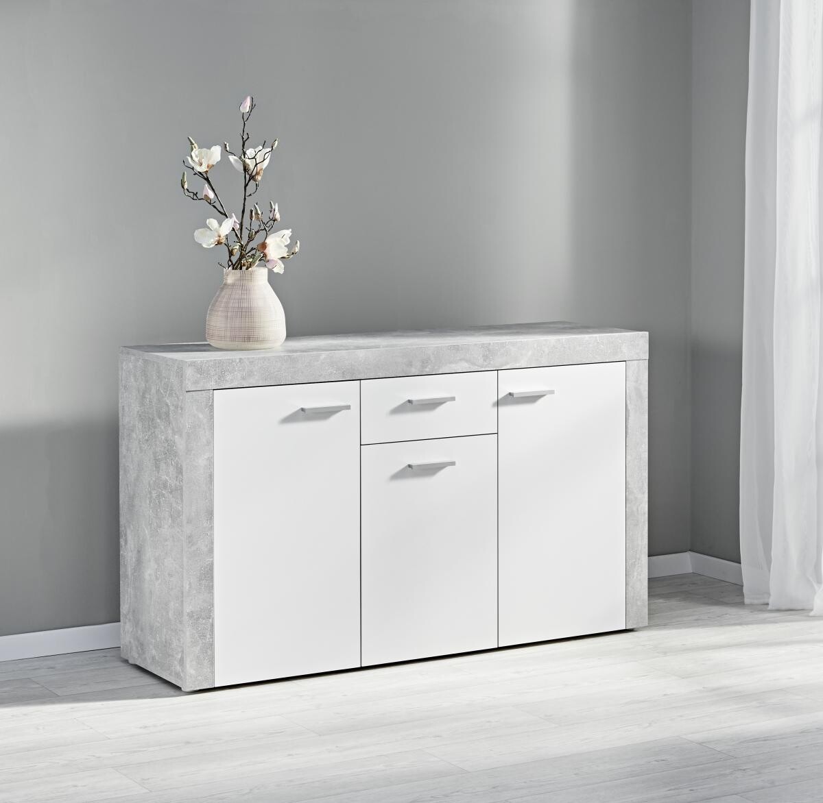 Kommode Focus Beton Optik weiß B/H/T: ca. 134x79x39 cm