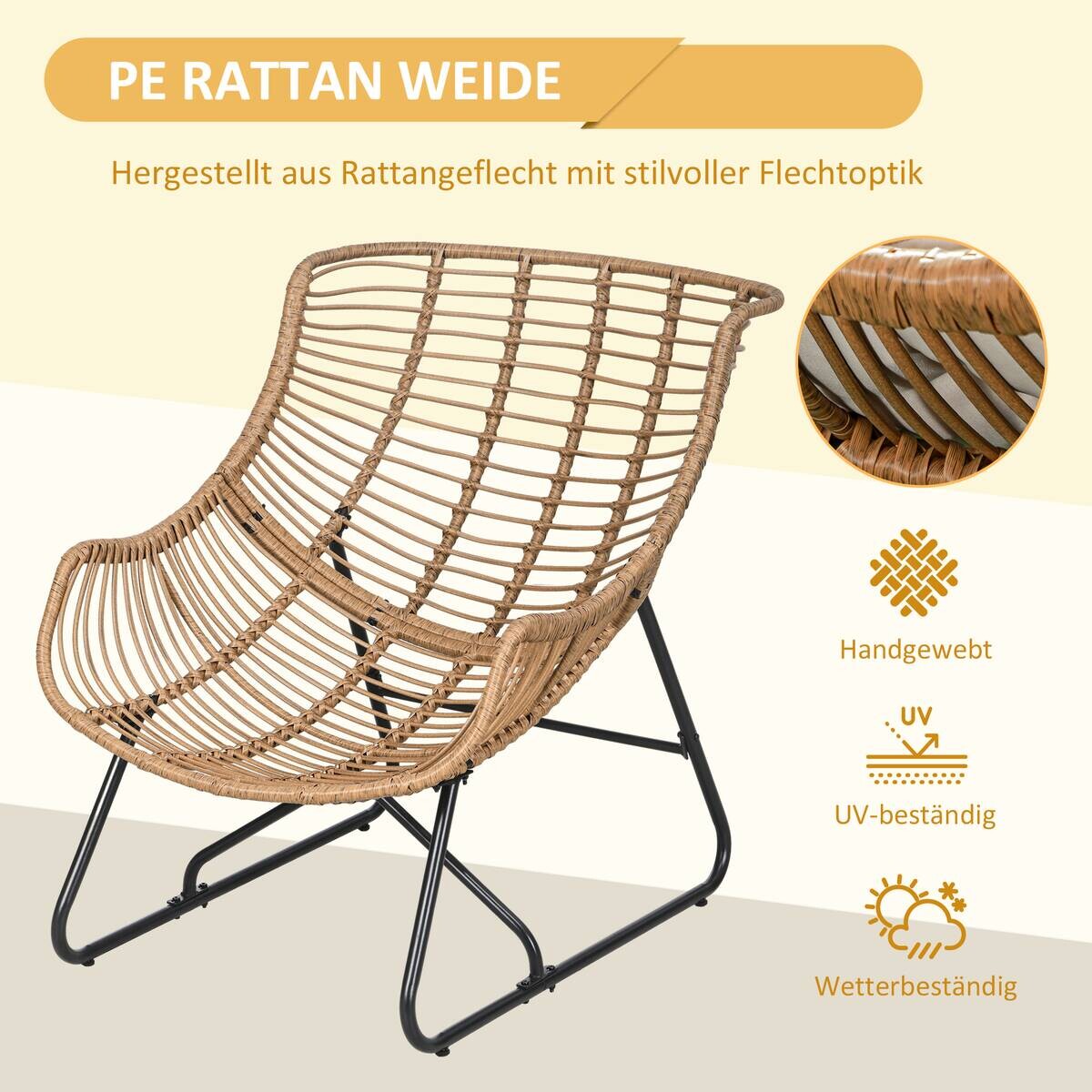 Outsunny Gartensessel khaki Stahl B/H/L: ca. 75x90x101 cm