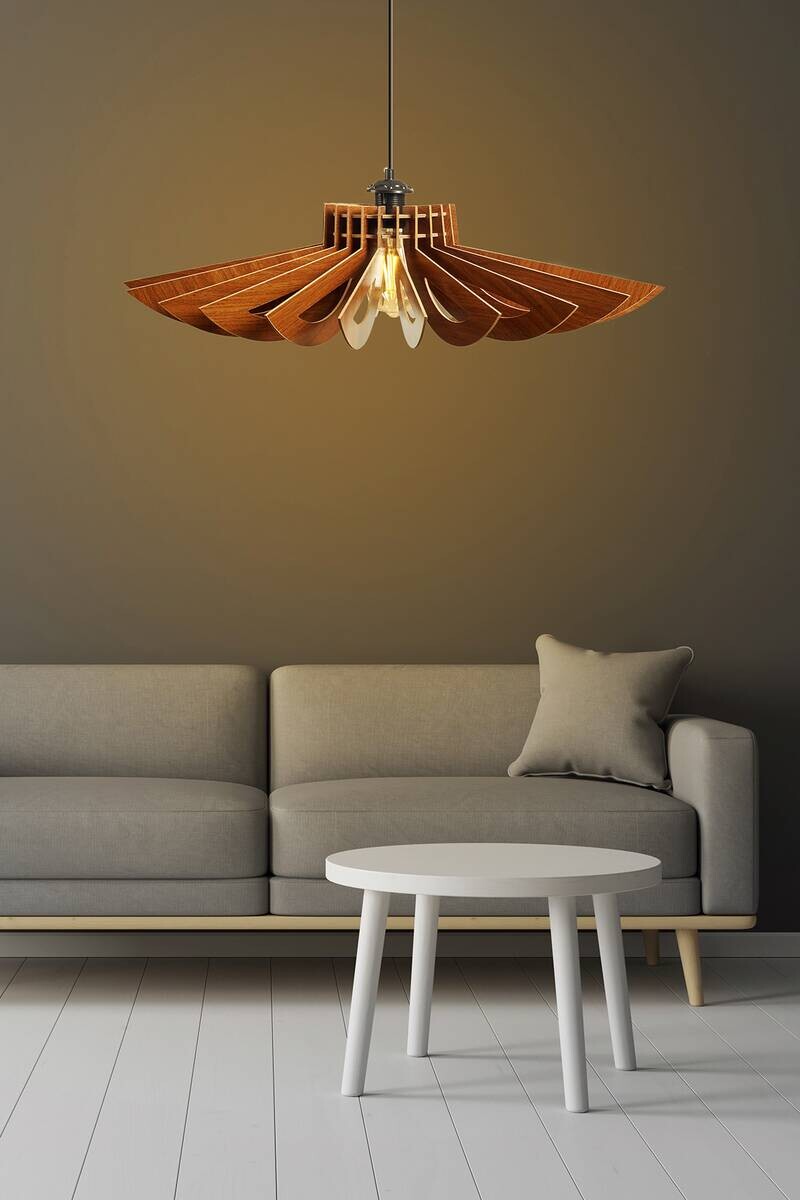 Opviq Pendelleuchte nussbaum MDF B/H/L: ca. 68x50x68 cm E27 1 Brennstellen