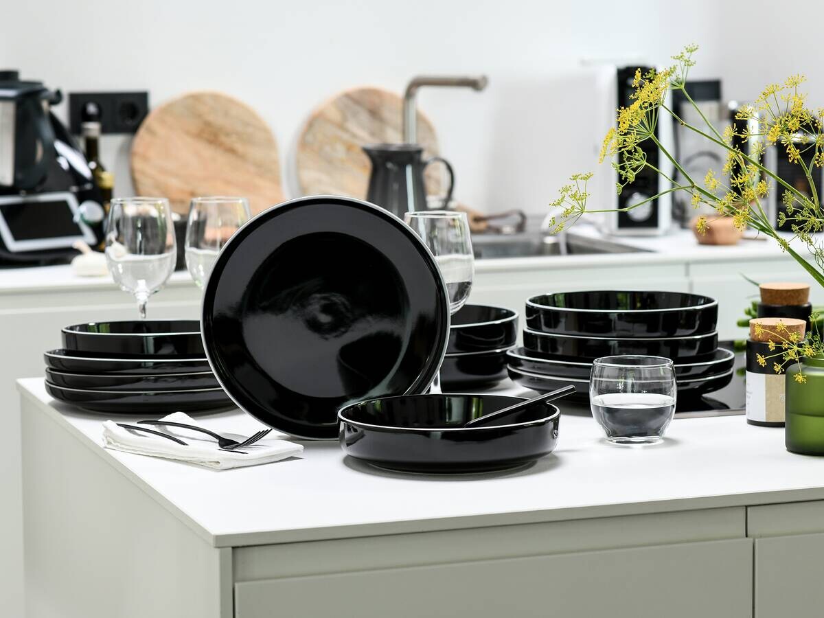 CreaTable Tafelservice Nordic Gourmet schwarz Steinzeug 12 tlg.