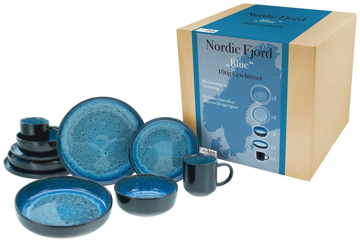 CreaTable Kombiservice Nordic Fjord blau Steinzeug 10 tlg.