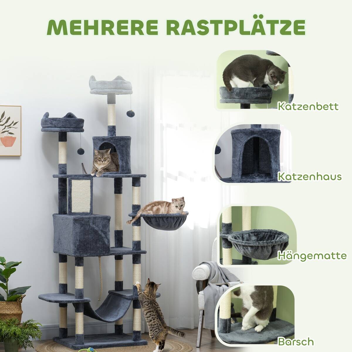 PawHut Kratzbaum dunkelgrau Polyester B/H/L: ca. 50x206x60 cm