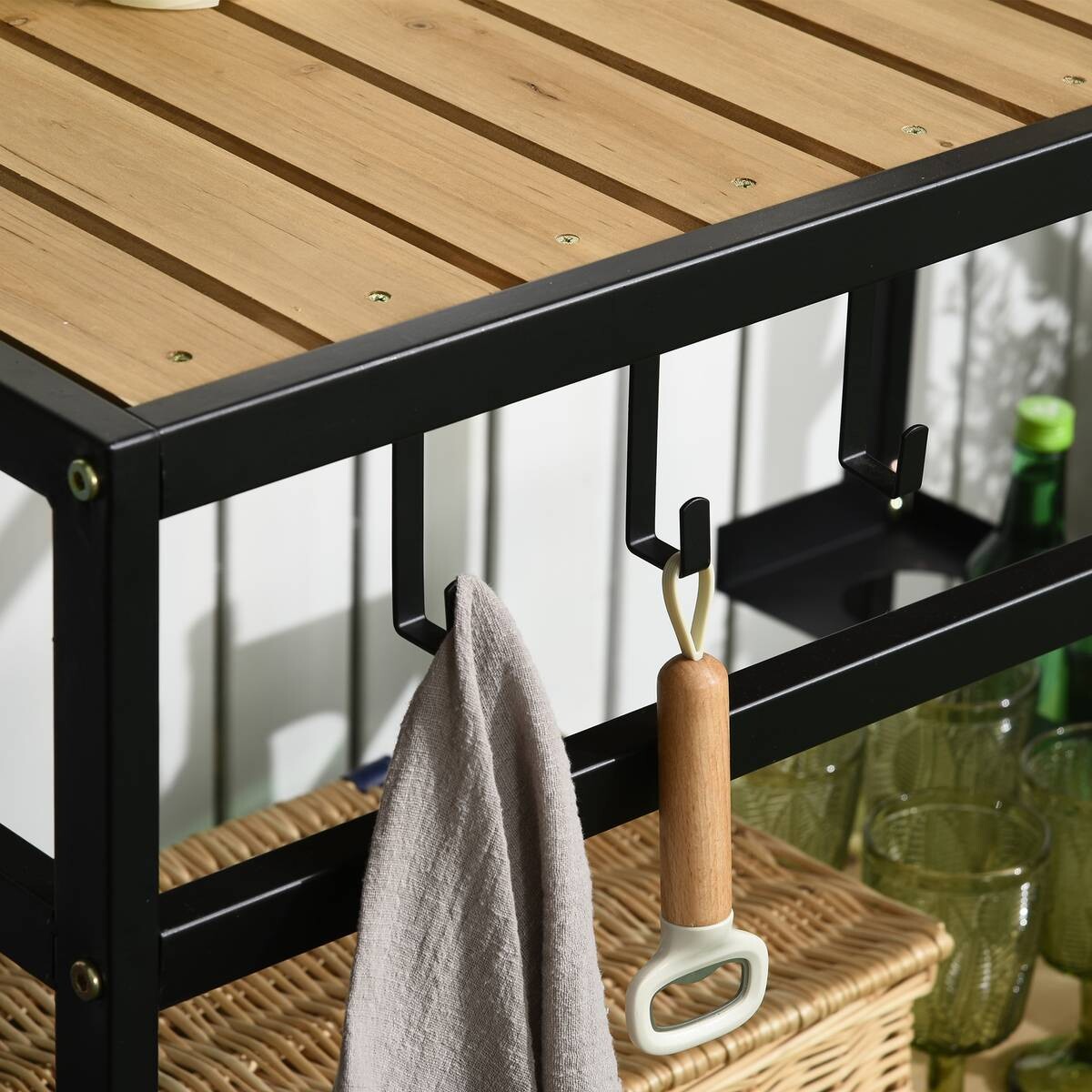 Outsunny Servierwagen natur Stahl B/H/L: ca. 65x80x107 cm