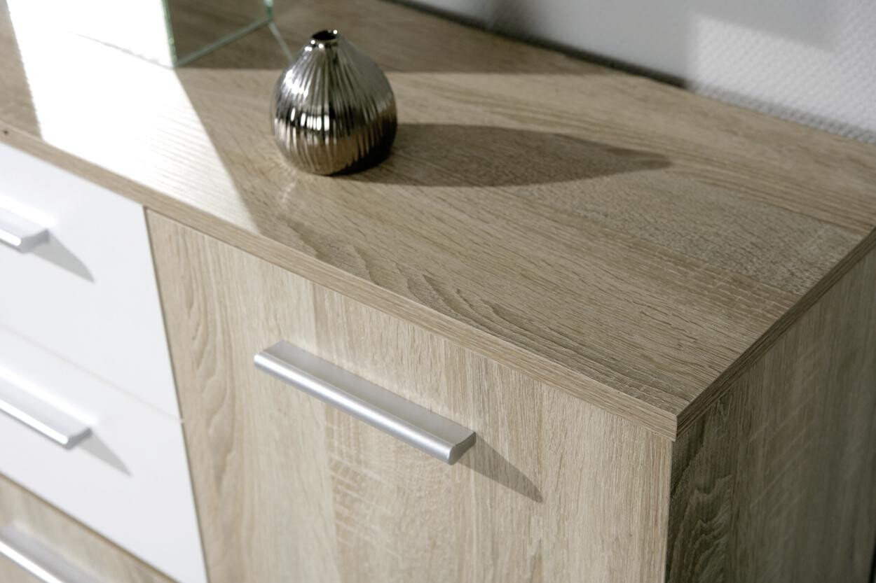 Kommode Elvezia Eiche Sonoma Nachbildung weiß B/H/T: ca. 115x77x30 cm