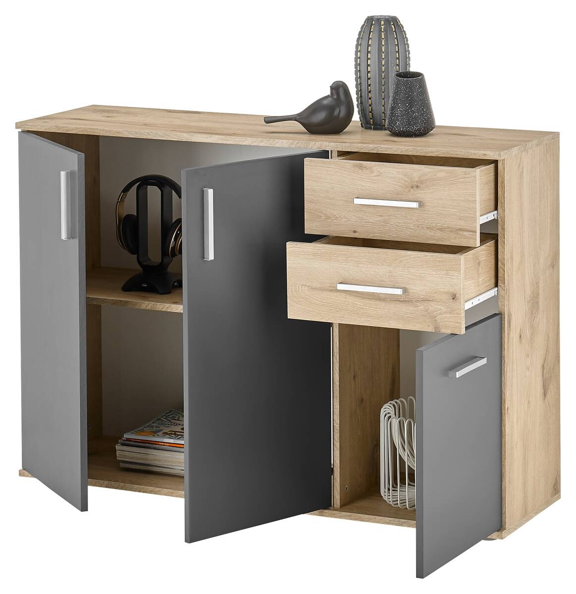Kommode BC 1040 Eiche Viking Nachbildung dunkelgrau B/H/T: ca. 120x84x35 cm