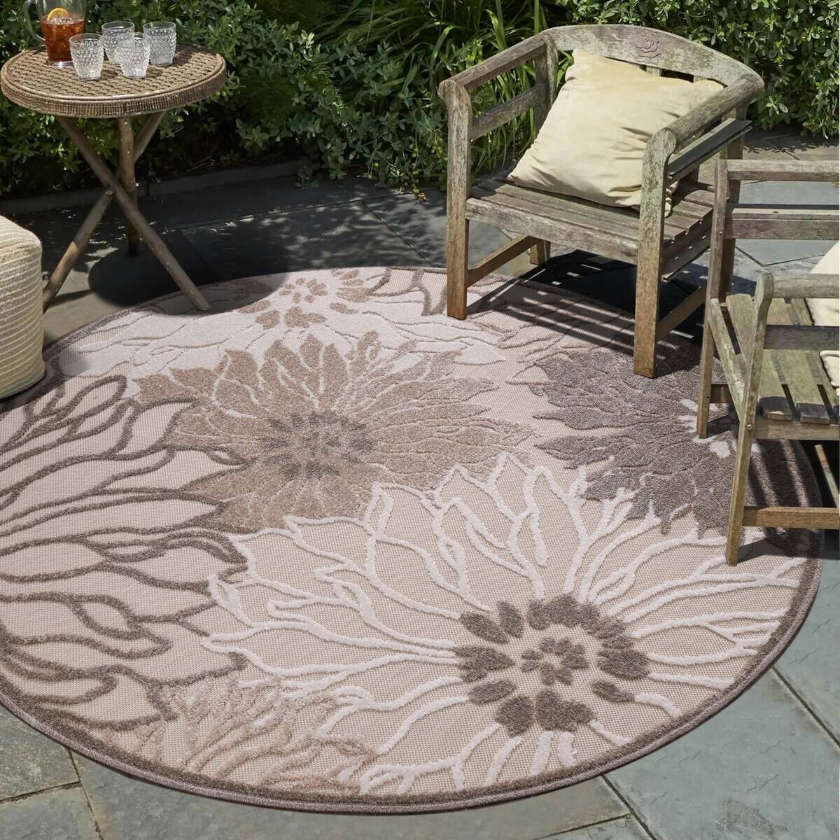 Sanat Outdoorteppich FLORAL creme B/L: ca. 200x200 cm