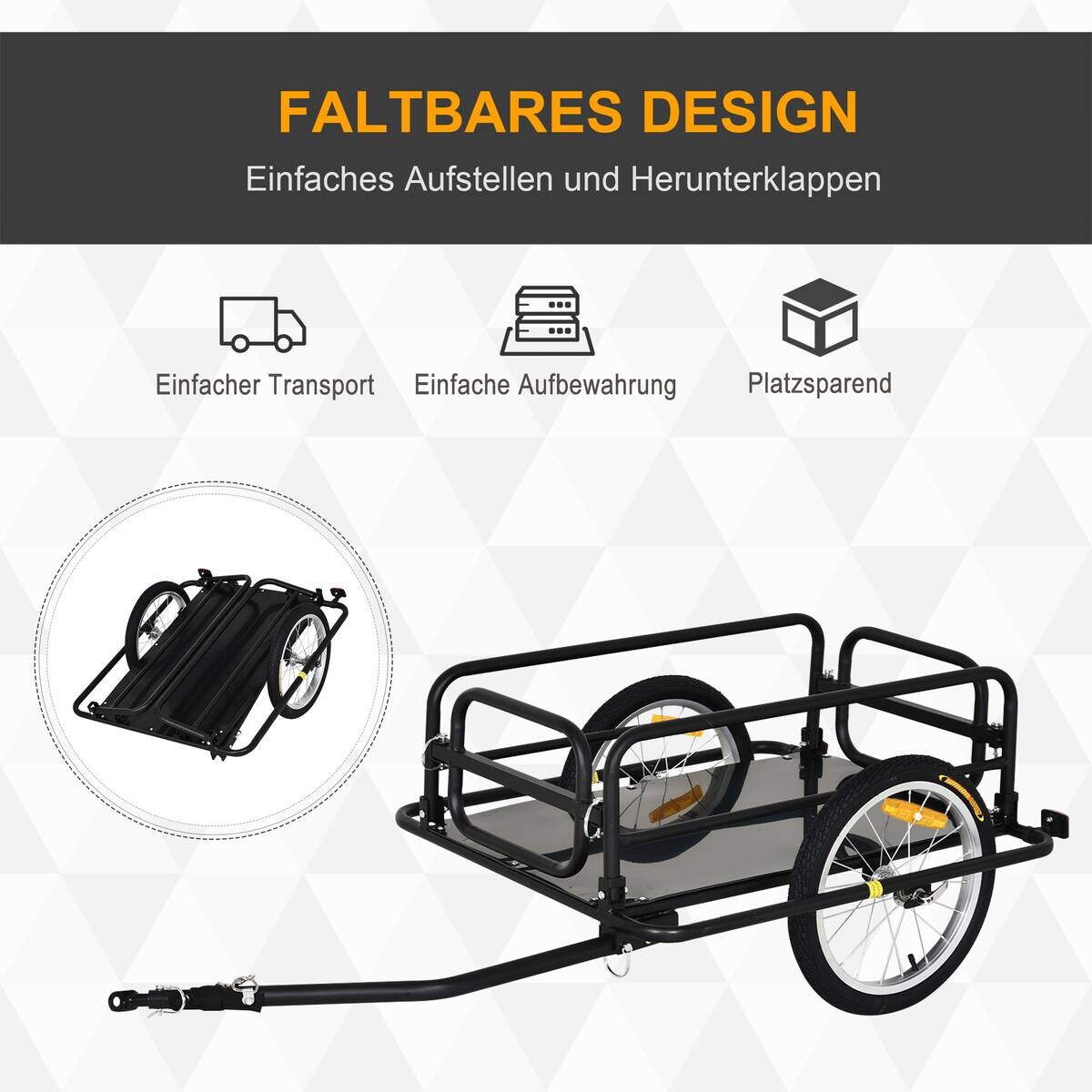 HOMCOM Fahrradanhänger schwarz schwarz B/H/L: ca. 715x139x49 cm
