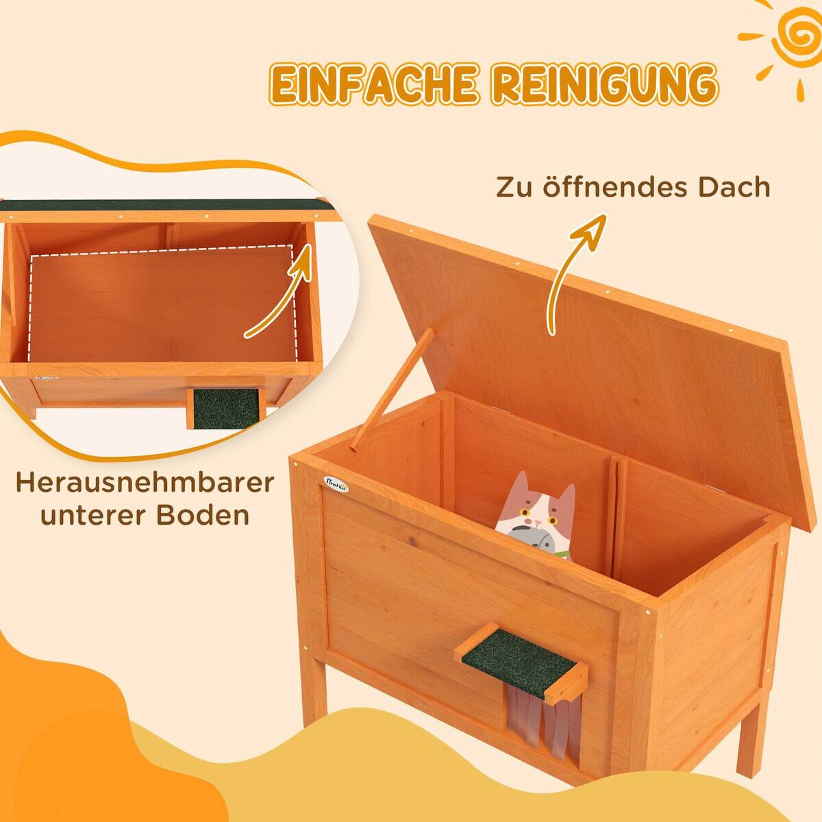 PawHut Katzenhütte orange Holz B/H/L: ca. 50x68,5x85 cm