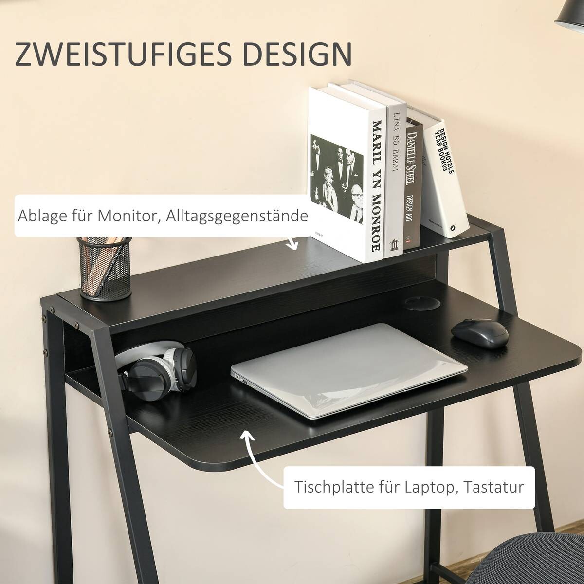 Schreibtisch 836-055BK schwarz B/H/T: ca. 84x85x45 cm