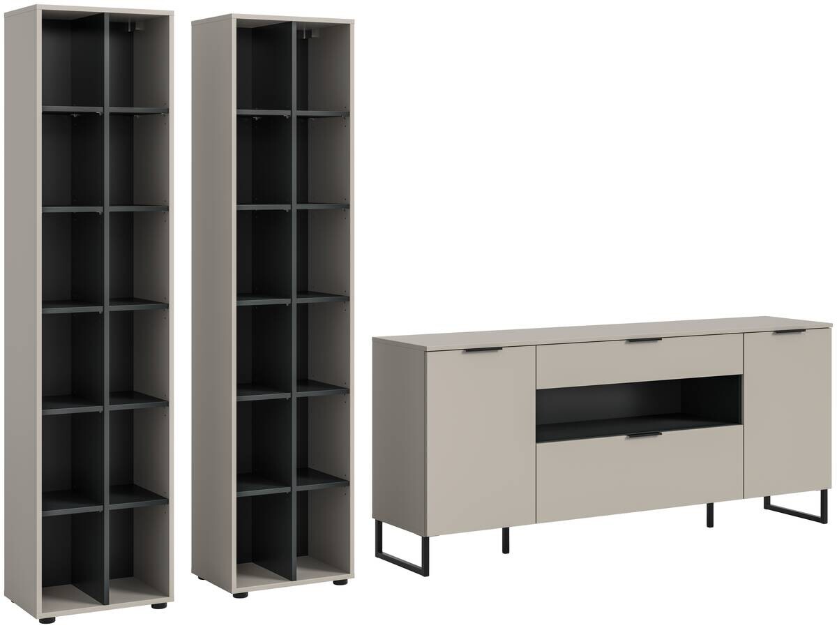 Wohnwand Noida Kaschmirgrau Nachbildung schwarz B/H/T: ca. 305x192x41 cm