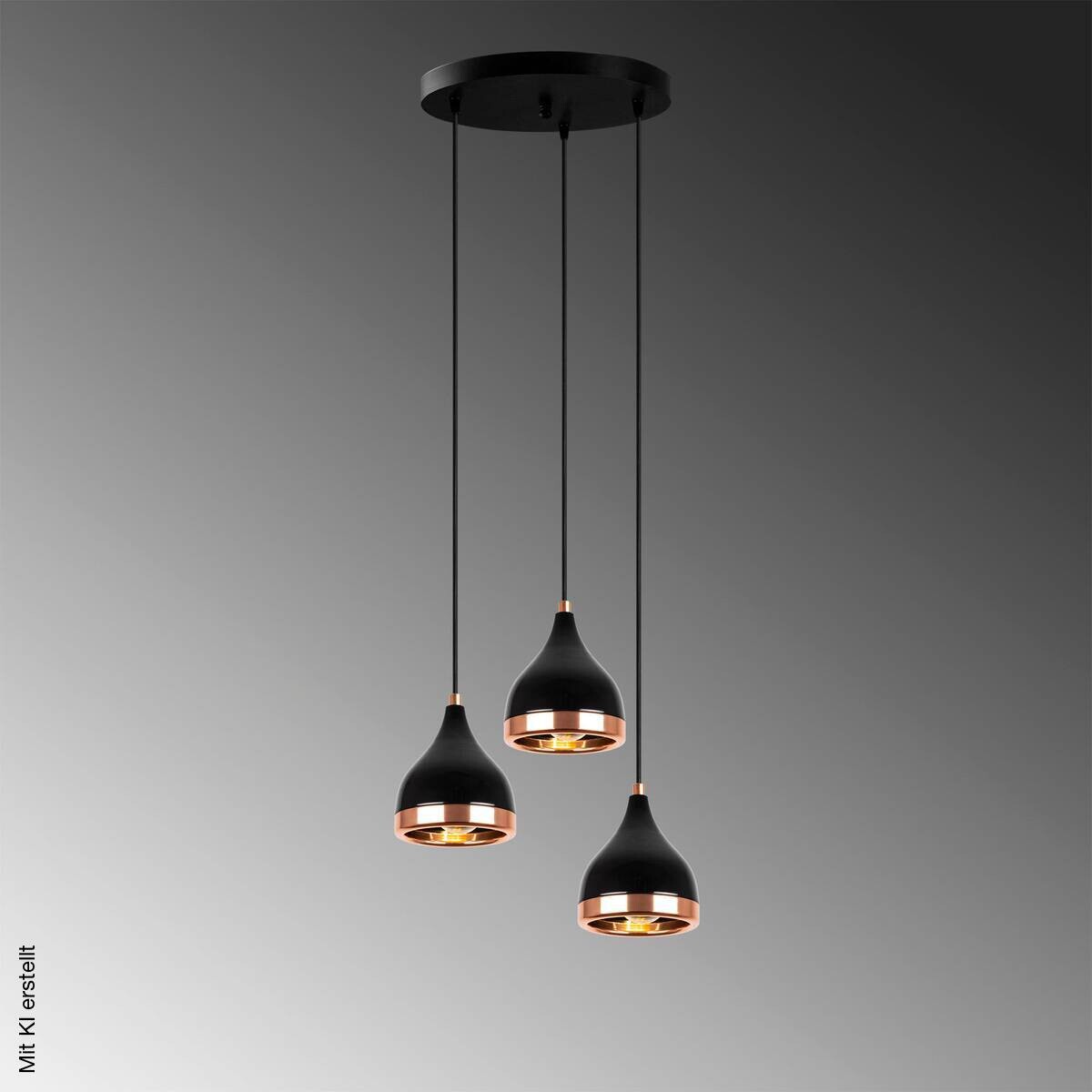 Opviq Pendelleuchte Yildo-7036 Kupfer schwarz Metall B/H/T/L/D: ca. 38x111x38x38x38 cm E27 3 Brennstellen