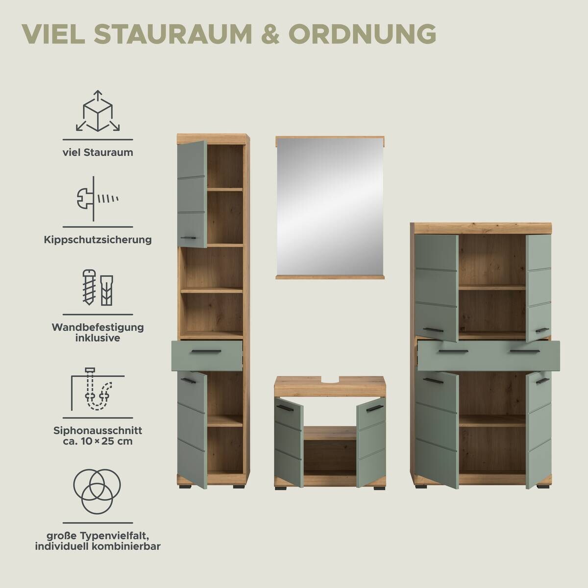 Badezimmer-Set Scout Eiche Artisan Nachbildung salbei Nachbildung B/H/T: ca. 186x191x34 cm