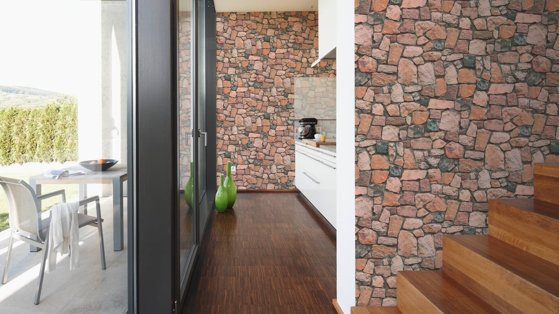 Papiertapete Steinoptik bunt B/L: ca. 53x1005 cm