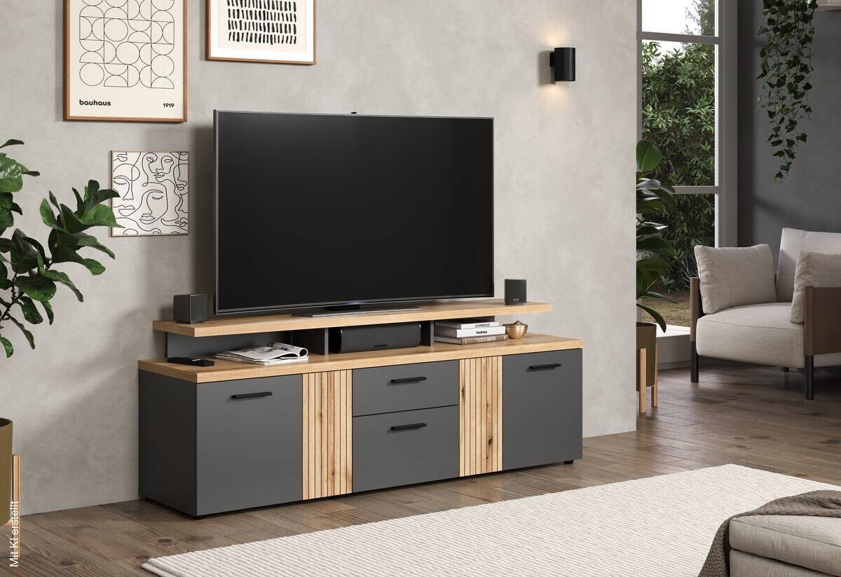 TV-Lowboard Esteban Eiche Evoke Oak Nachbildung anthrazit B/H/T: ca. 180x66x47 cm