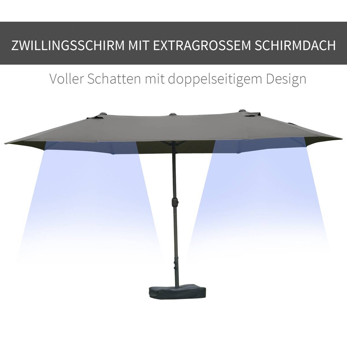 Outsunny Doppel-Sonnenschirm mit Handkurbel dunkelgrau Stahl B/H/L: ca. 270x240x460 cm