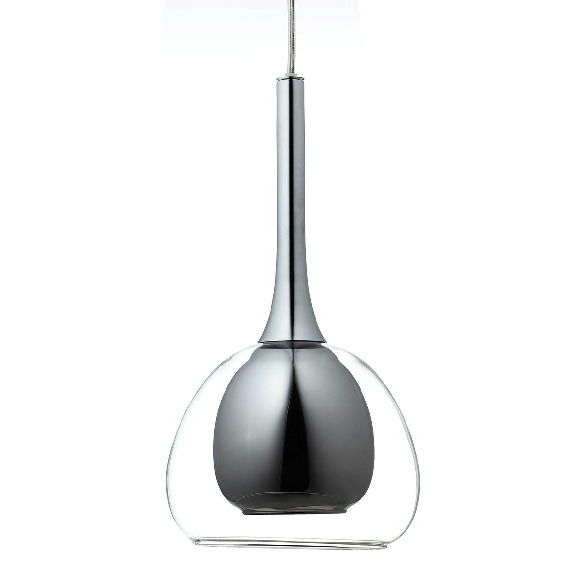 Brilliant Pendelleuchte Hadan Chrom grau klar Metall Rauchglas B/H/T: ca. 66x120x16 cm E14 3 Brennstellen