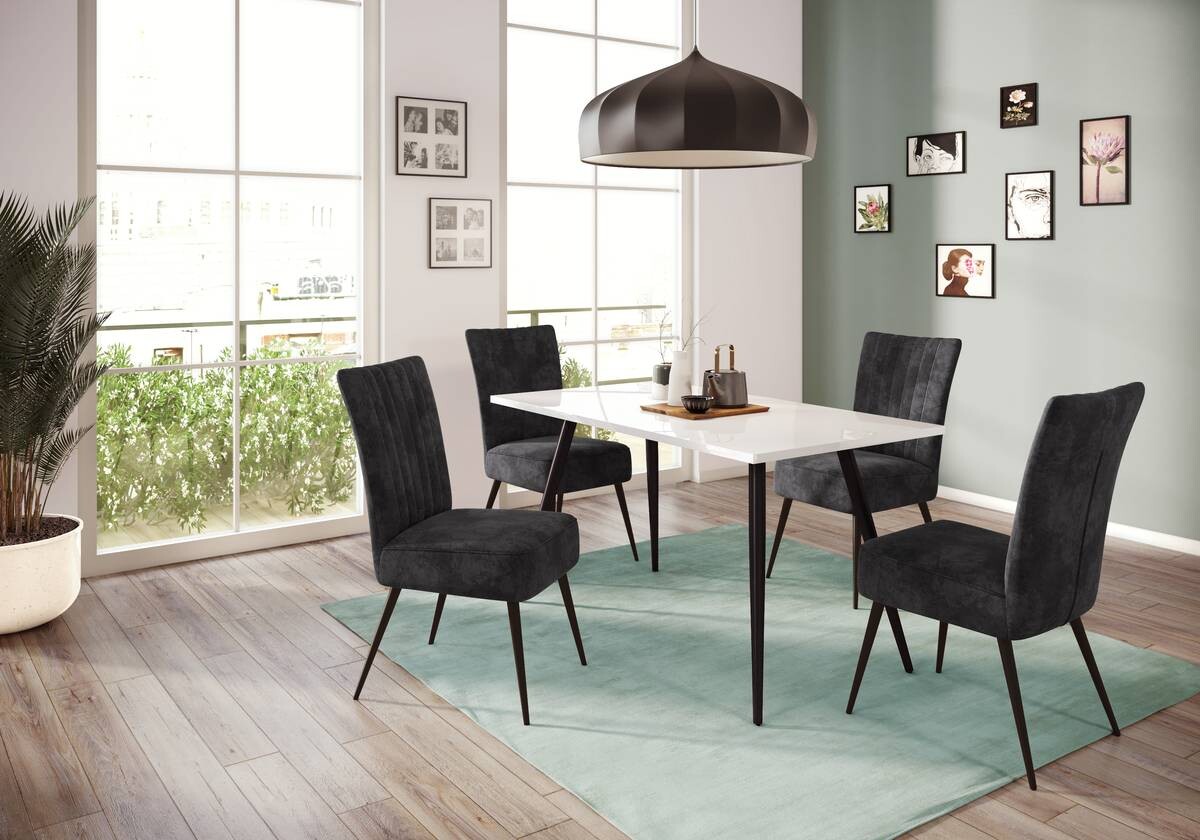Esstisch ANIKA weiß Lack Hochglanz schwarz pulverbeschichtet Lack Hochglanz B/H/T: ca. 140x76x80 cm