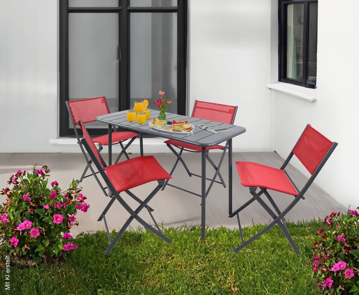 VCM Gartenstuhl 4er Set Sumila rot Metall B/H/L: ca. 45x79x46 cm