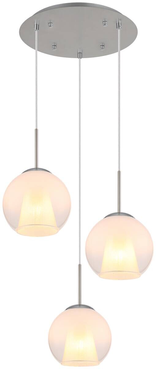 GLOBO Pendelleuchte BARRY 15749N-3H nickel Opal Metall H/D: ca. 120x45 cm E27 3 Brennstellen