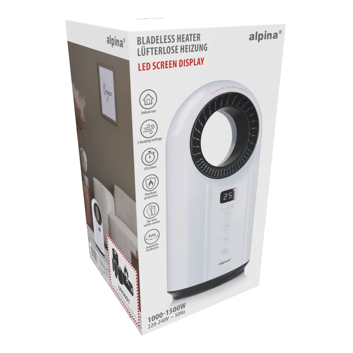 alpina Heizstrahler weiß schwarz Kunststoff ca. 1500 W