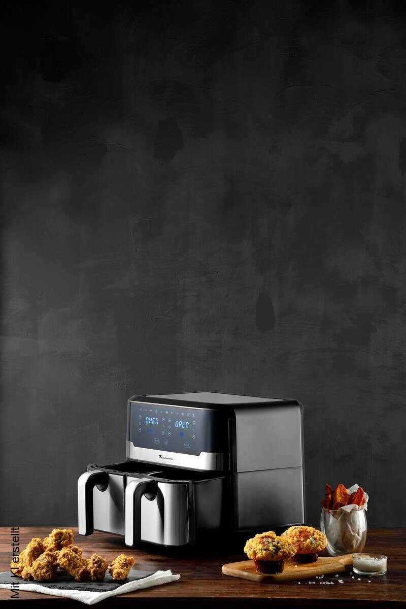 MASTERPRO Heißluftfritteuse Doppelbehälter BGMP-9178-BK silber Metall B/H/T: ca. 45x35,5x38 cm ca. 9 l