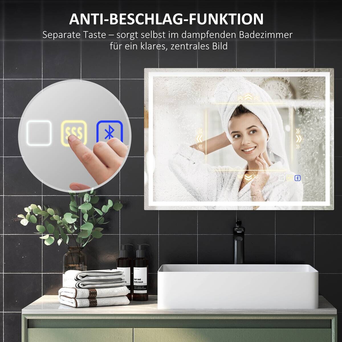 HOMCOM LED-Bad-Spiegel silber B/H/L: ca. 60x3,5x80 cm