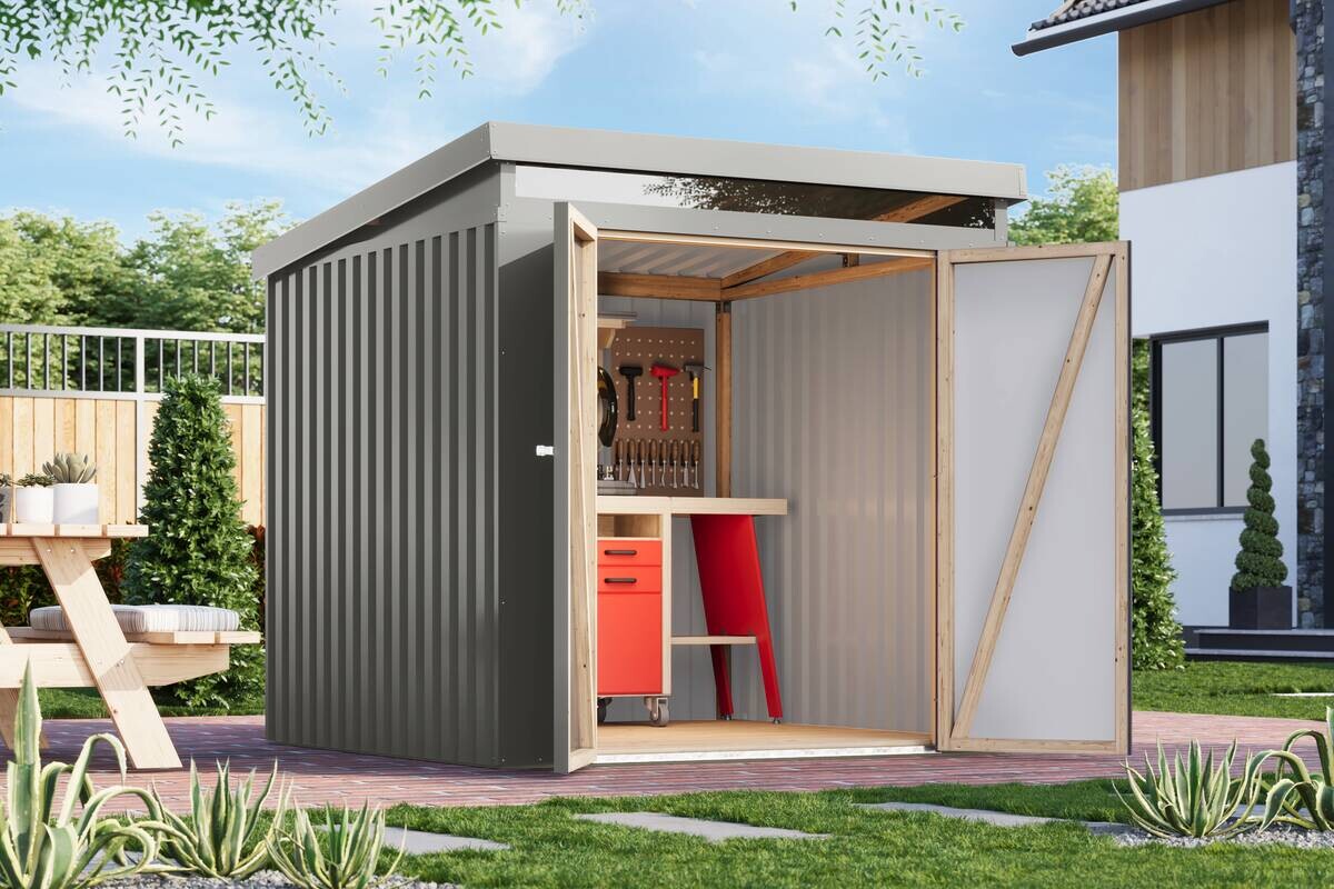 Karibu Gartenhaus Indra 2 grau B/H/T: ca. 206x213x206 cm