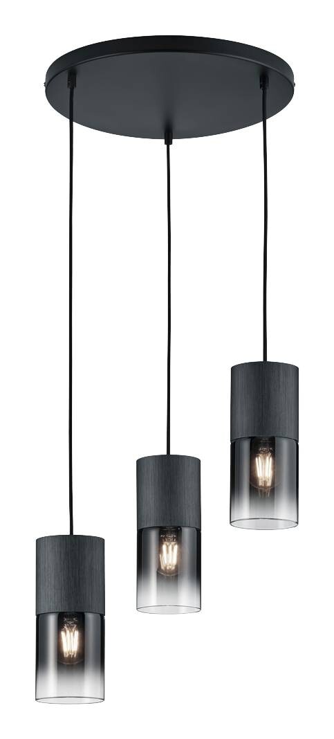Reality Pendelleuchte Robin schwarz Rauch Glas Metall B/H: ca. 35x150 cm E27 3 Brennstellen