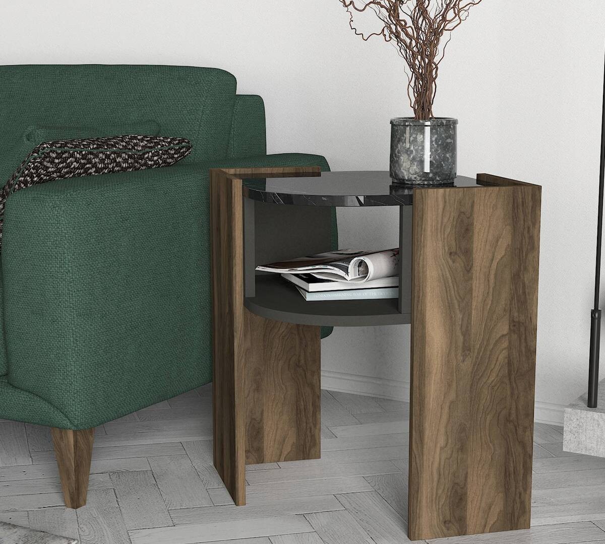 Beistelltisch Marbel walnuss Nachbildung Marmor Optik Spanplatte B/H/T: ca. 47,6x60x22 cm