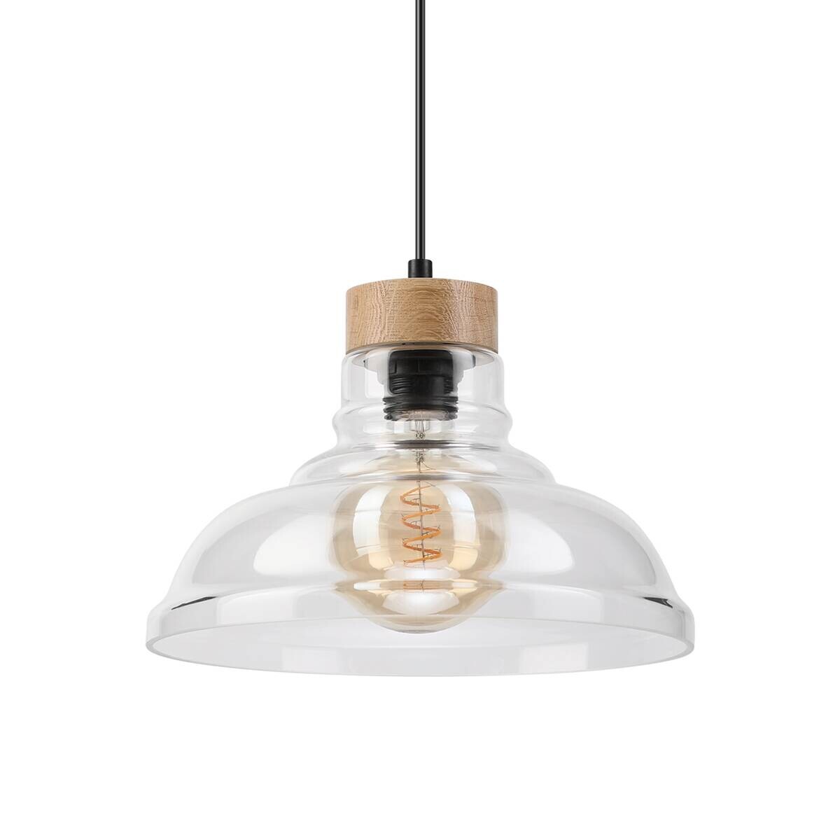 Lamkur Pendelleuchte Eiche Glas B/H/L: ca. 28x115x28 cm E27 1 Brennstellen