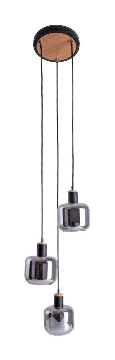 Näve Leuchten Pendelleuchte 6116722 Fumoso schwarz natur Metall Rauchglas H/D: ca. 123x23 cm E14 3 Brennstellen