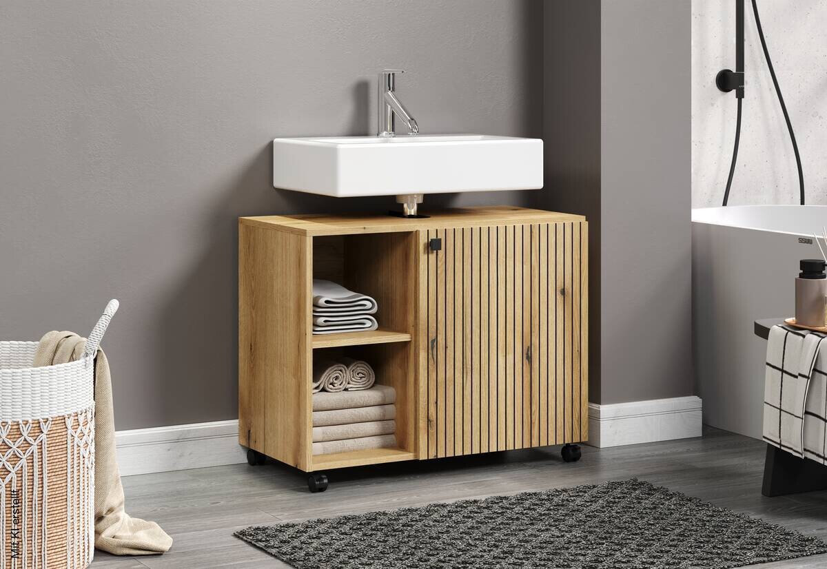 Waschbeckenunterschrank Pure Bliss Eiche Evoke Oak Nachbildung schwarz B/H/T: ca. 80x64x42 cm