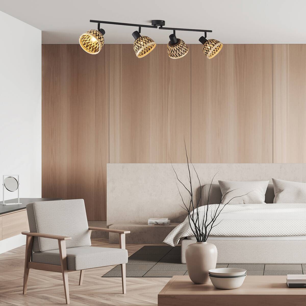 Searchlight Strahler Lance schwarz Stahl Bambus B/H/L: ca. 13x22x94 cm E14 4 Brennstellen