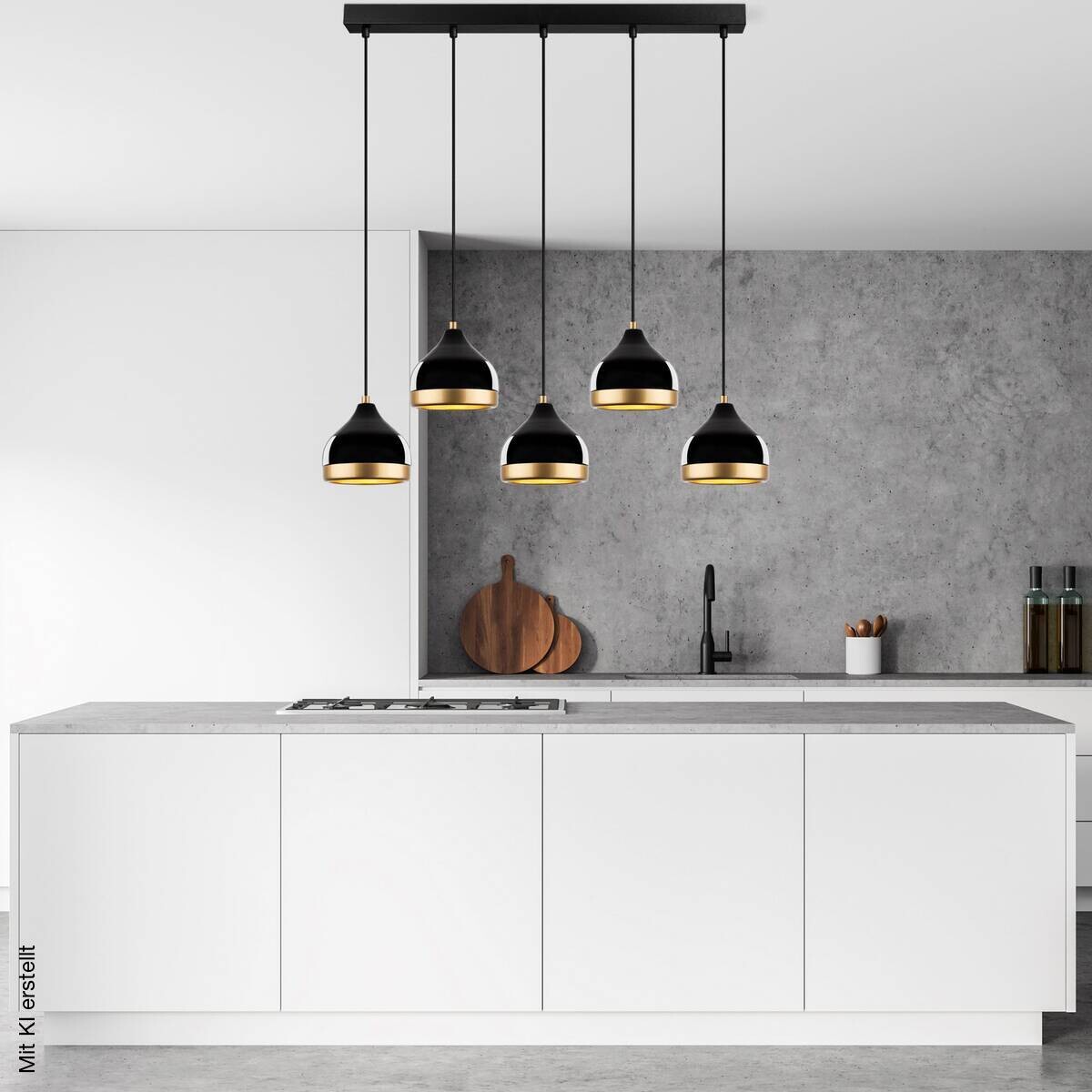 Opviq Pendelleuchte Yldo schwarz B/H/T/L: ca. 90x111x17x90 cm E27 5 Brennstellen