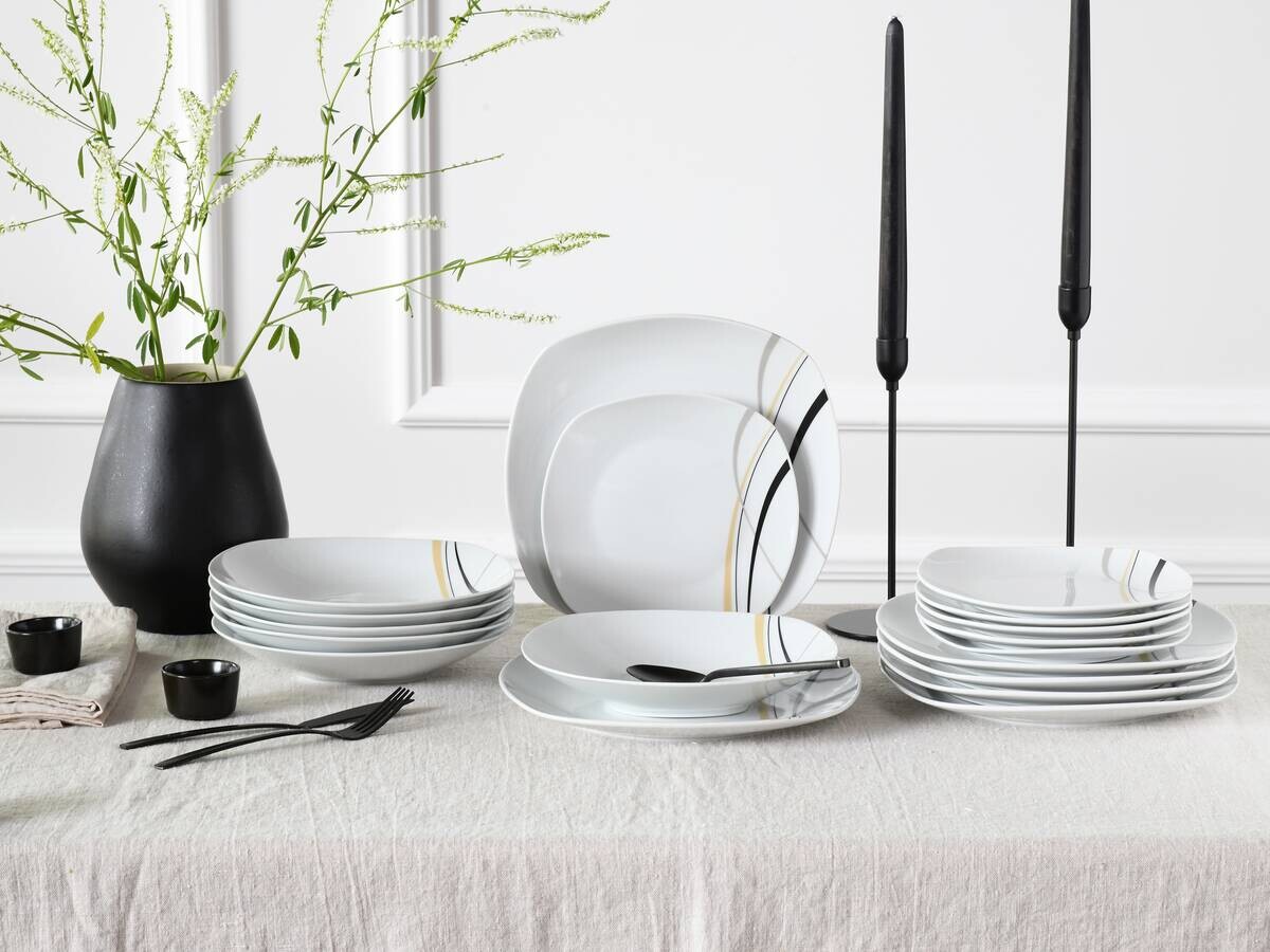 CreaTable Tellerset Square City Line weiß Porzellan