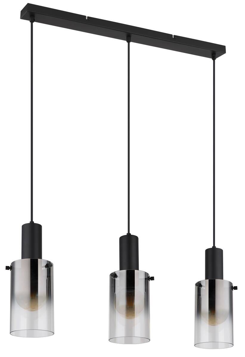 Pendelleuchte Florentina schwarz Glas Metall B/H/L: ca. 12,5x150x72,5 cm E27 3 Brennstellen