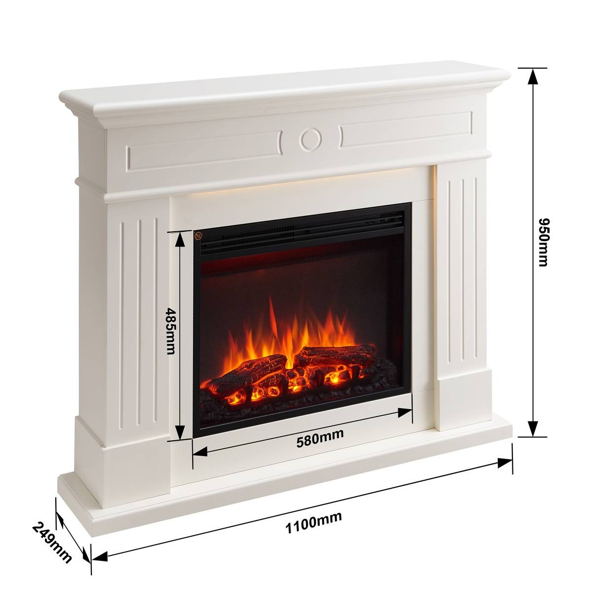 Balderia Elektrischer Kamin Elektrischer-Kamin Leandros weiß MDF B/H/T: ca. 110x95x24,9 cm