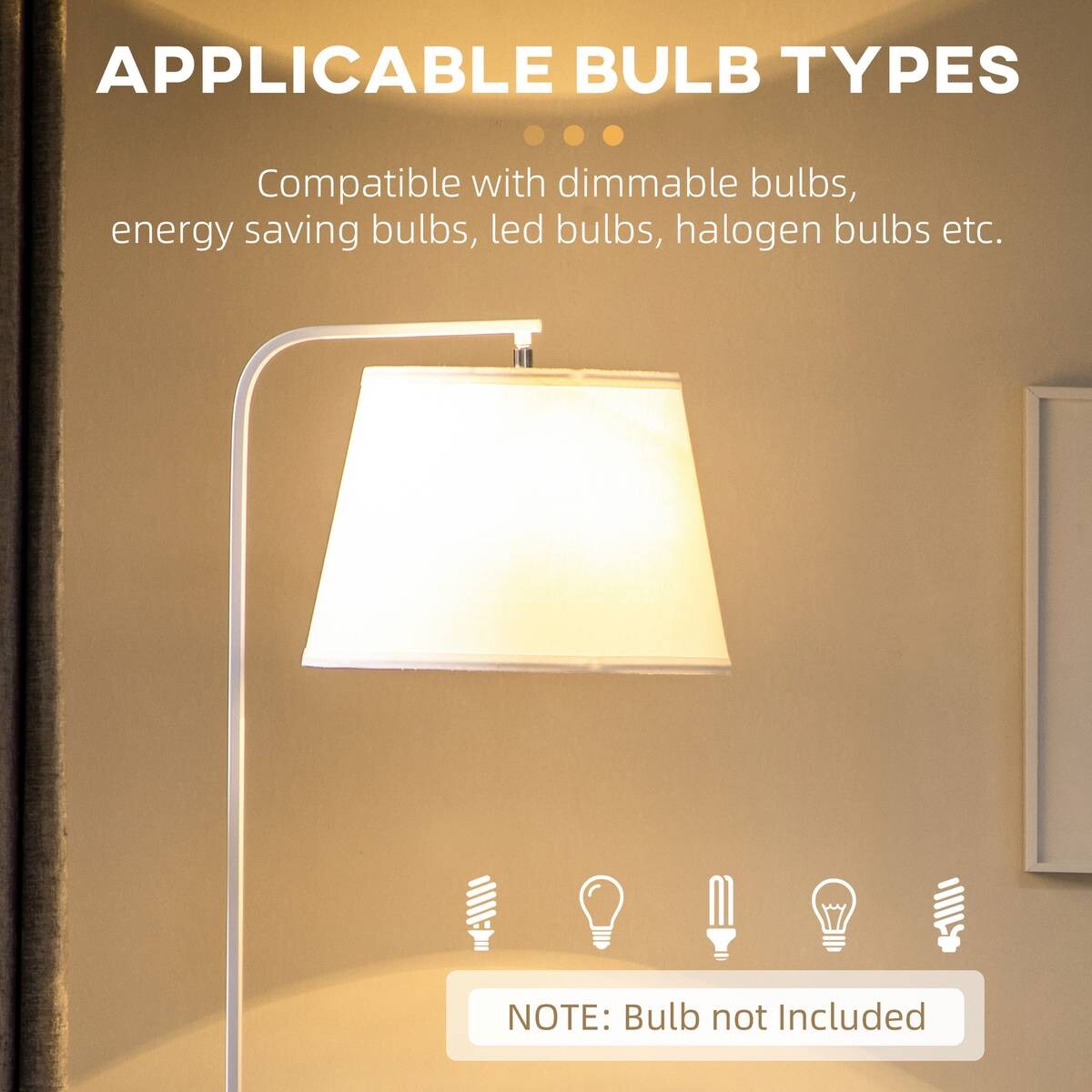 HOMCOM Stehlampe cremeweiß Stahl Polyester Bambus B/H/T: ca. 39,5x162x43 cm