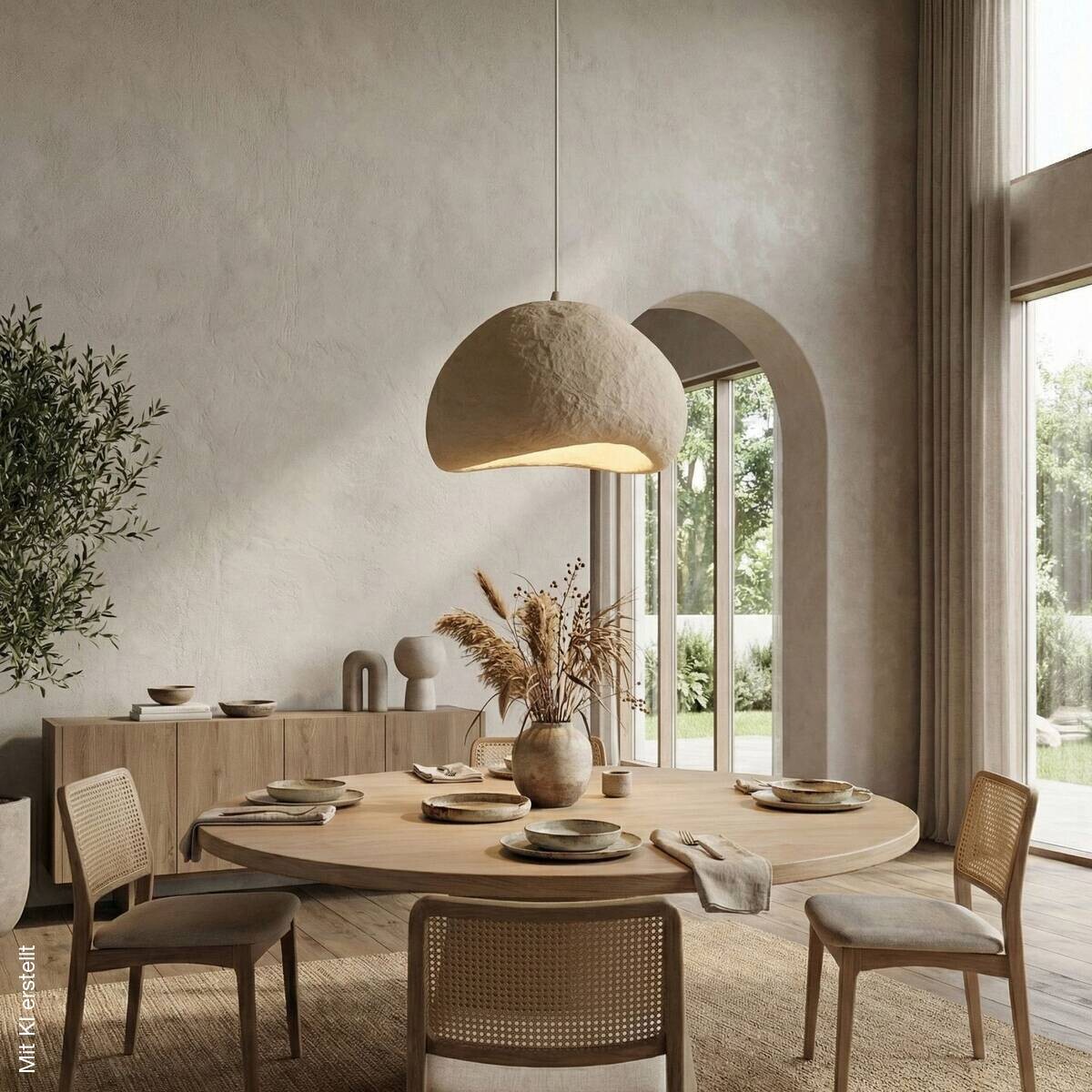 Opviq Pendelleuchte beige Metall Fiberglas B/T/L: ca. 50x44x50 cm E27 1 Brennstellen