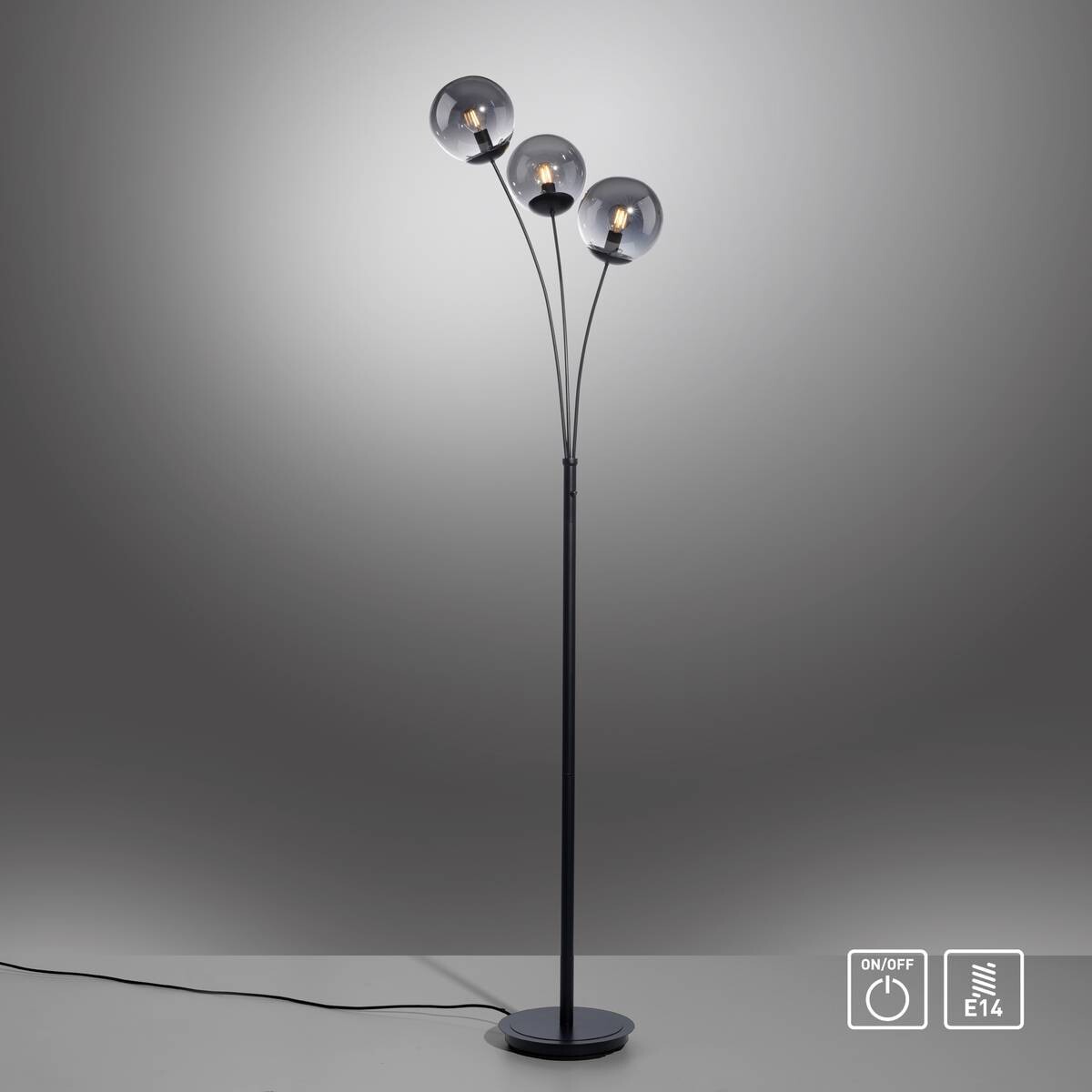 Just Light Stehlampe BIG WIDOW 14603-18 schwarz Rauchglas Metall B/H: ca. 35x185 cm E14 3 Brennstellen
