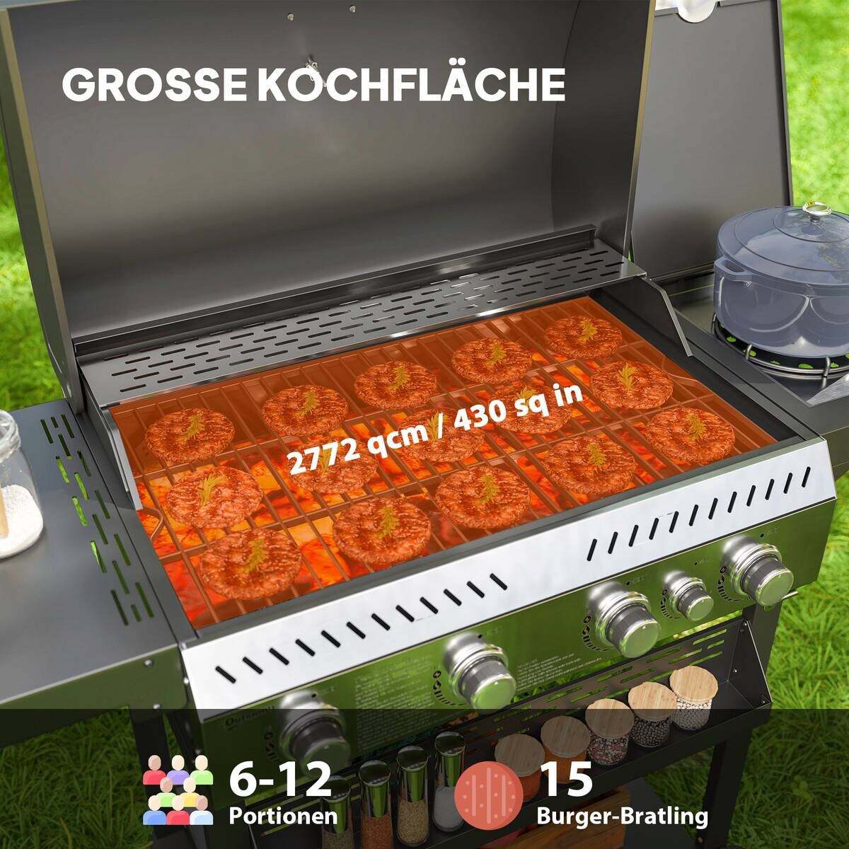 Outsunny Gasgrill Edelstahl B/H/L: ca. 55x103x135 cm