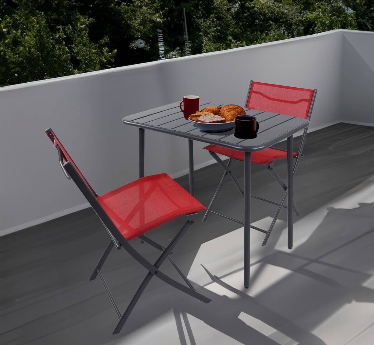 VCM Gartenstuhl 2er Set Sumila rot Metall B/H/L: ca. 45x79x46 cm