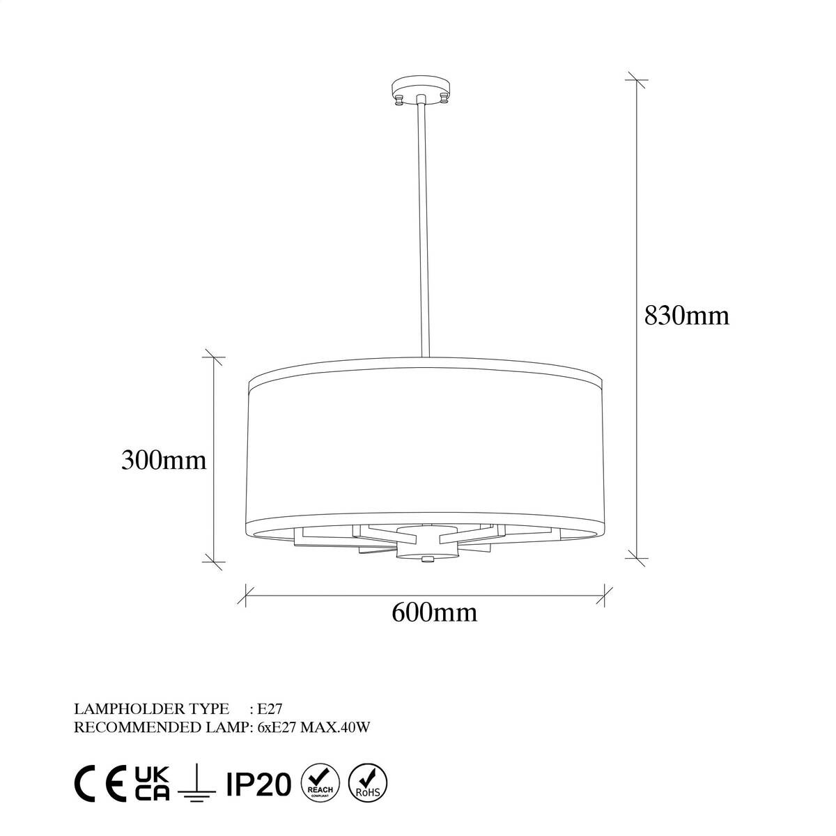 Opviq Pendelleuchte Way-11655 B/H/T/L/D: ca. 60x83x60x60x60 cm E27 6 Brennstellen