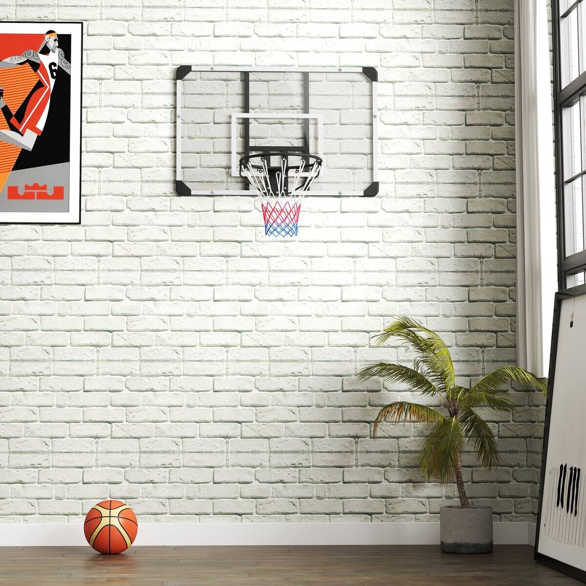 SPORTNOW Basketballkorb transparent Stahl B/H/L: ca. 61x73x113 cm