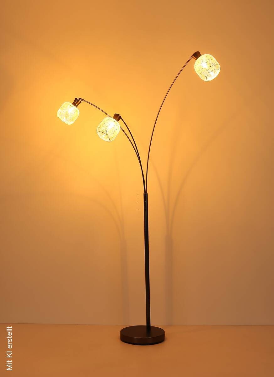 GLOBO Stehlampe Chrom schwarz Metall Glas B/H/L: ca. 14x133x35 cm 3 Brennstellen