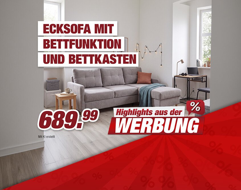 Unsere Werbe Highlights - -2 Ecksofa mit Bettfunktion und Bettkasten