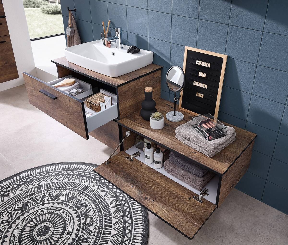 Badezimmer-Set Quickset 374 Eiche Ribeck Nachbildung B/H/T: ca. 142x200x44,5 cm